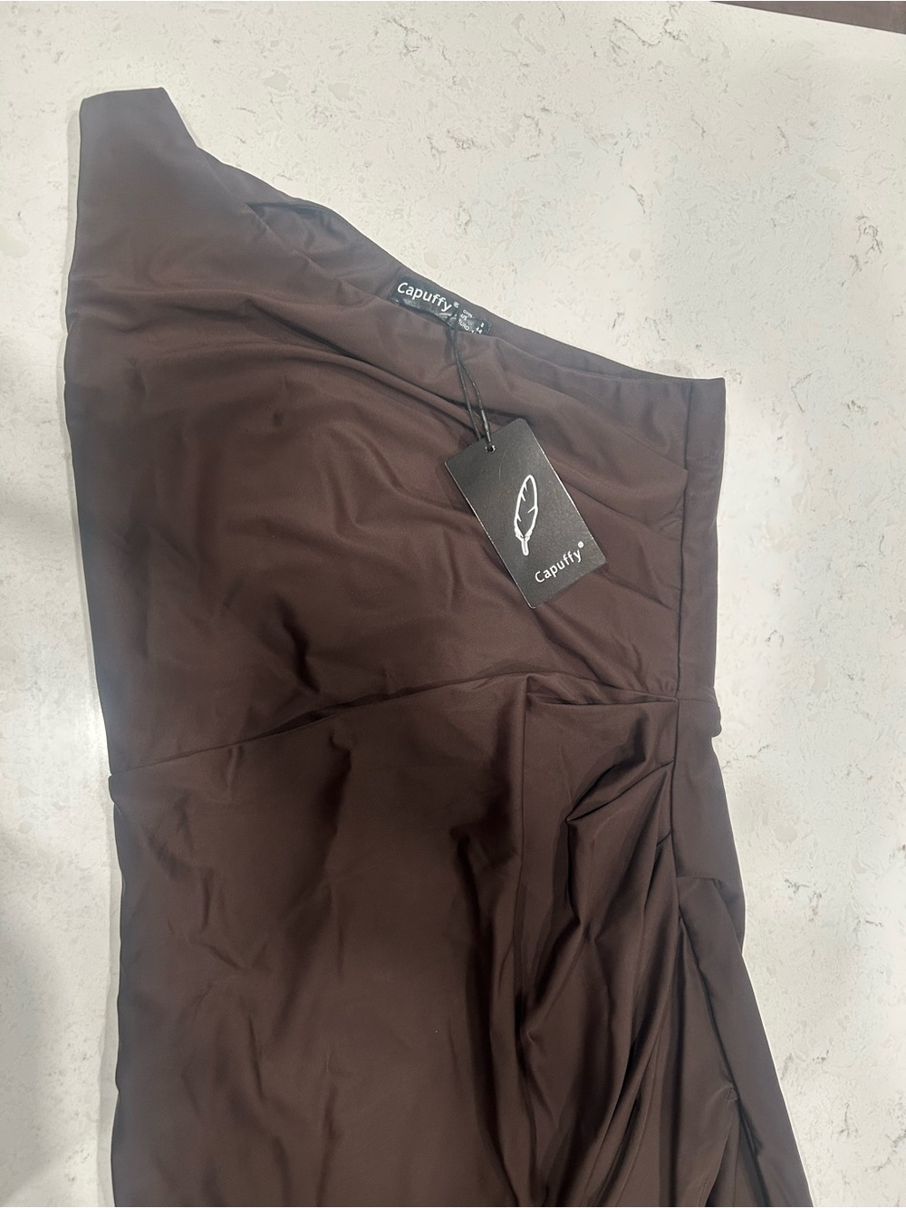 One-Shoulder Dress in Dark Brown